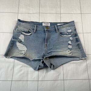 Frame Denim Shorts Womens 28  Blue Le Cutoff Button Fly Distressed Medium Wash